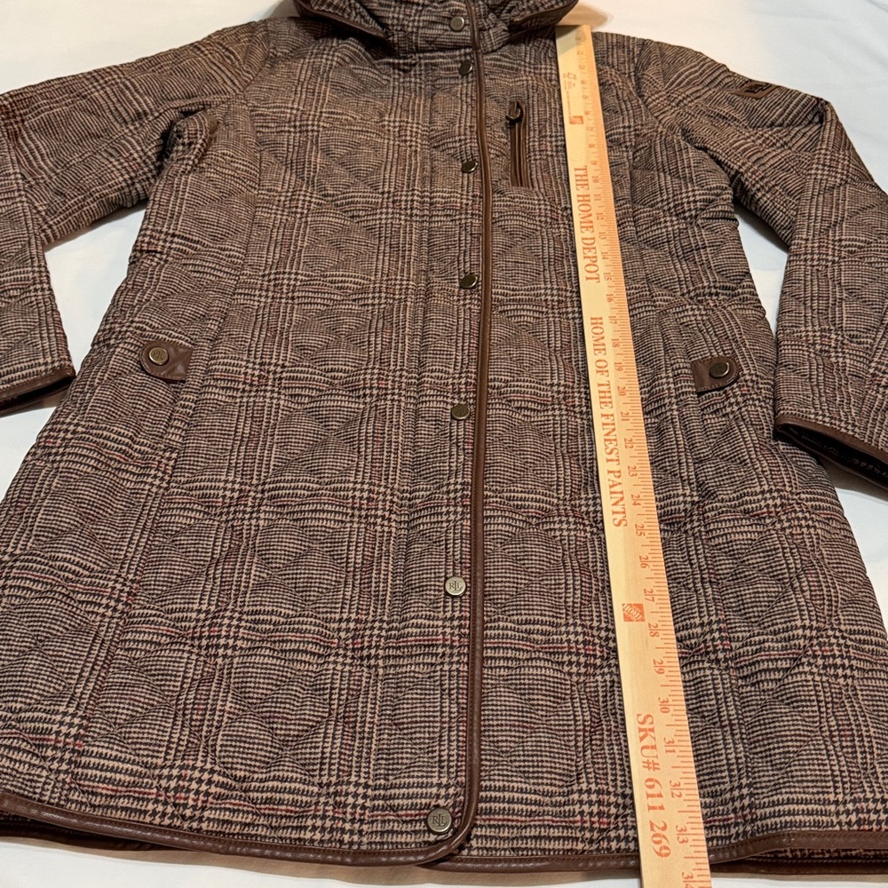 Lauren Ralph Lauren Brown Plaid Hooded Quilted Jacket M - Picture 7 of 14